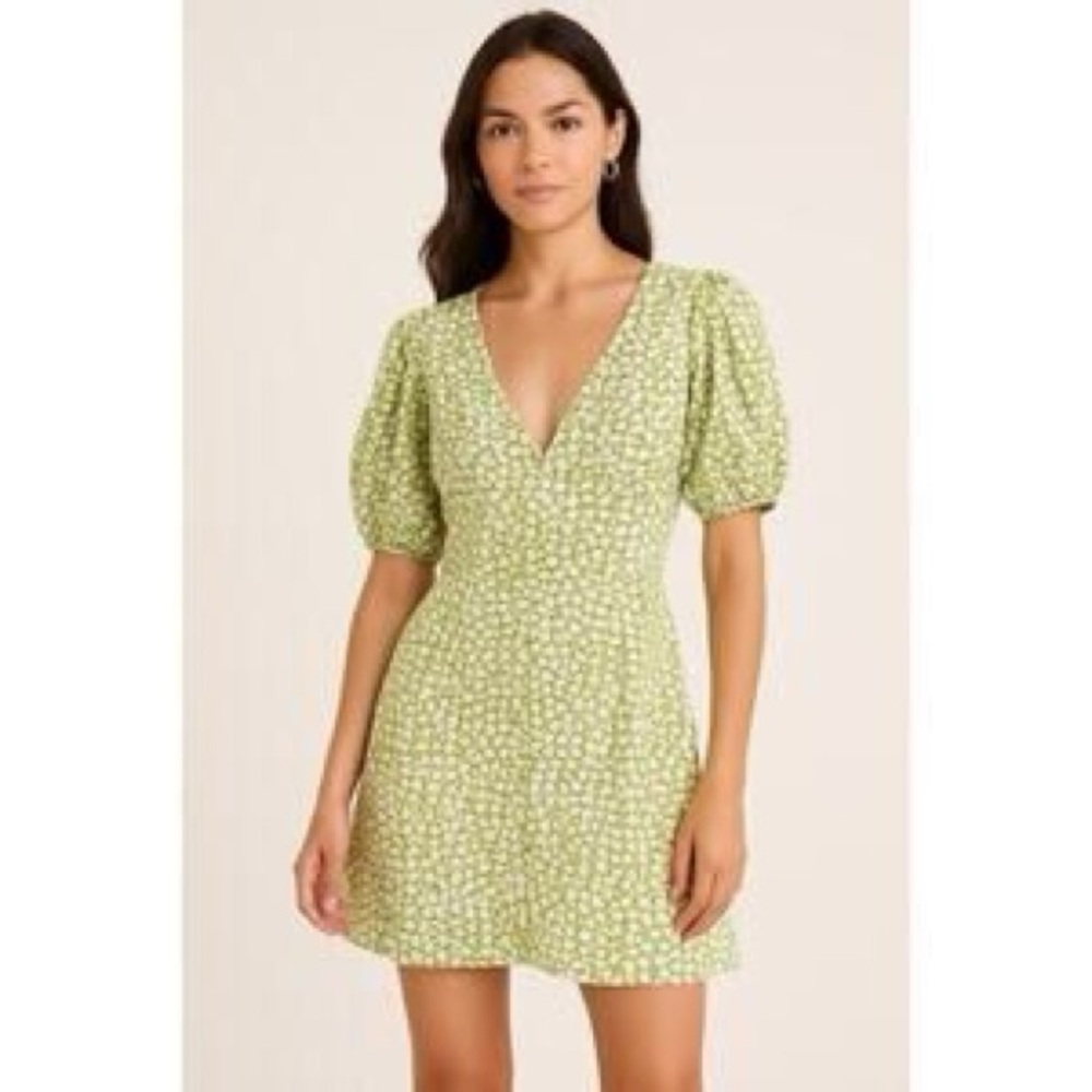 Green Floral Puff Sleeve Dress